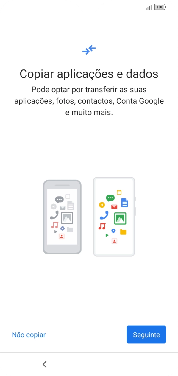 É possível transferir conteúdo de outro telefone quando o telefone for ativado antes da primeira utilização e quando o telefone tiver sido reiniciado. Quando esta imagem for mostrada no ecrã, o telefone está pronto para transferir conteúdo de outro telefone.