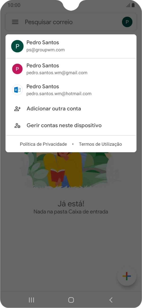 Prima a conta de e-mail pretendida.