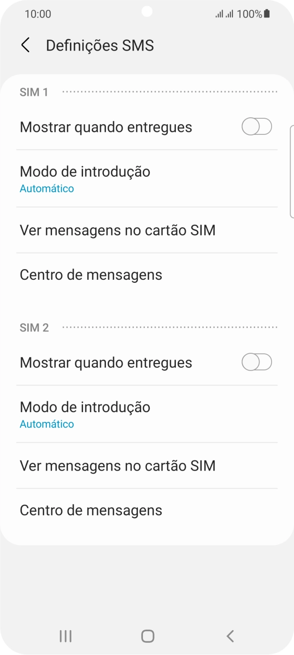 Prima Centro de mensagens sob o cartão SIM pretendido.
