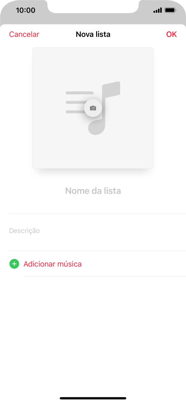 Prima o campo de escrita e introduza o nome da lista de reprodução.
