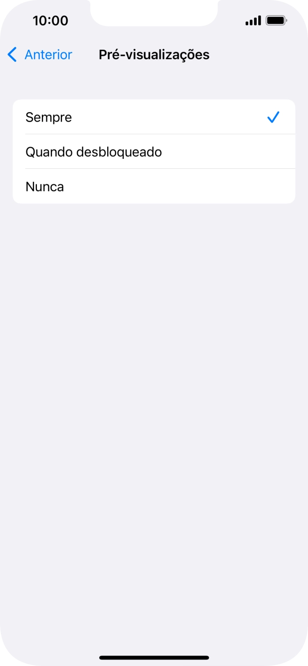Para escolher a pré-visualização de notificações no ecrã bloqueado, prima Sempre.
