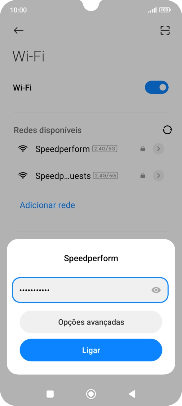 Introduza a password da rede Wi-Fi e prima Ligar.