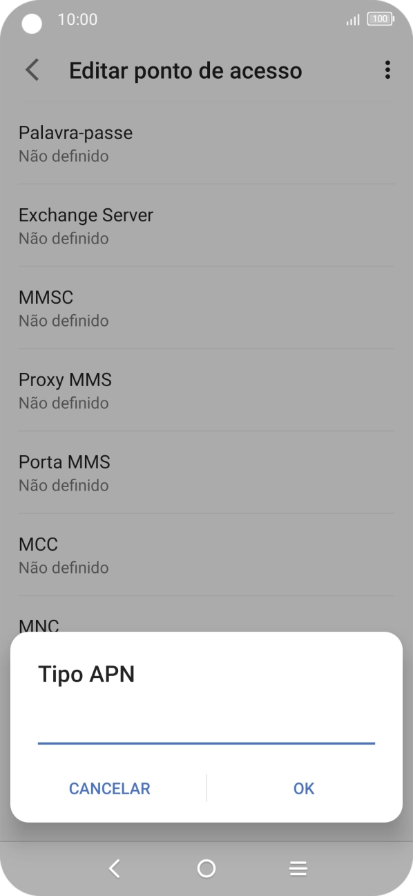 Introduza default e prima OK.