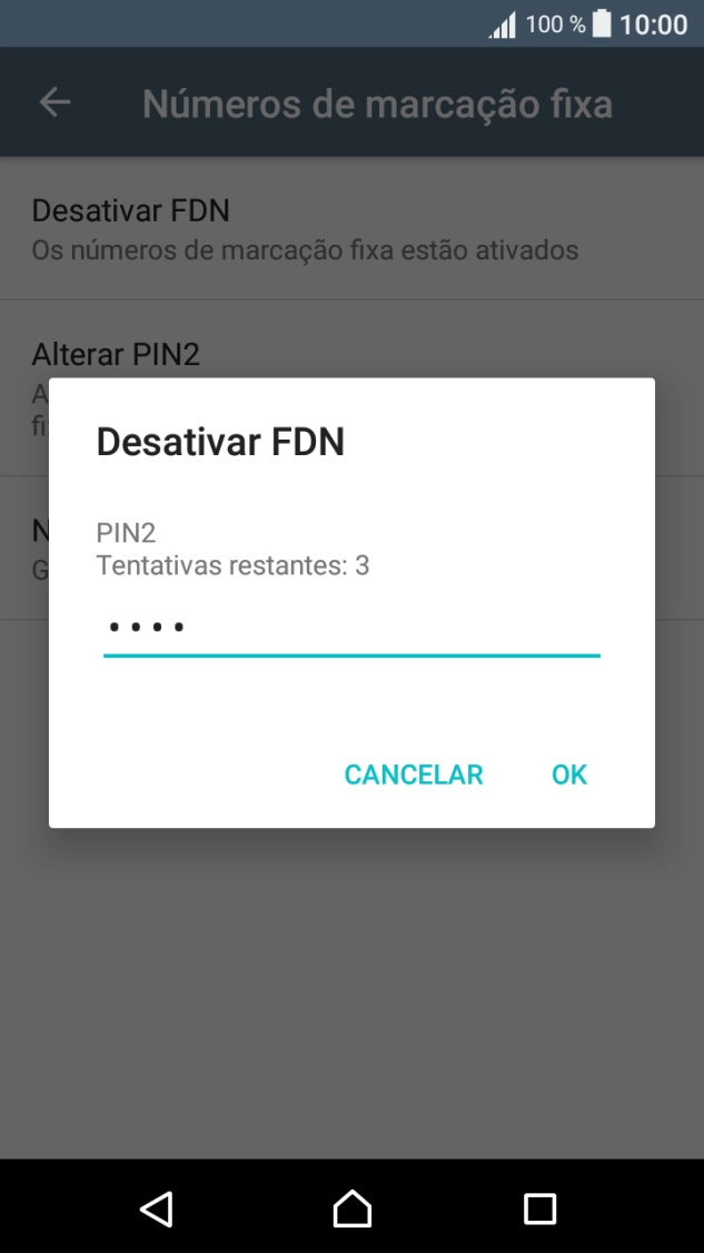 Introduza o código PIN2 e prima OK.