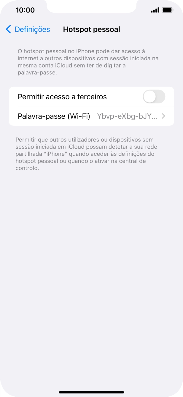 Prima Palavra-passe (Wi-Fi) e introduza a password pretendida.
