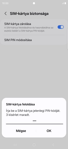 Írd be a PIN-kódot, és válaszd az OK lehetőséget.