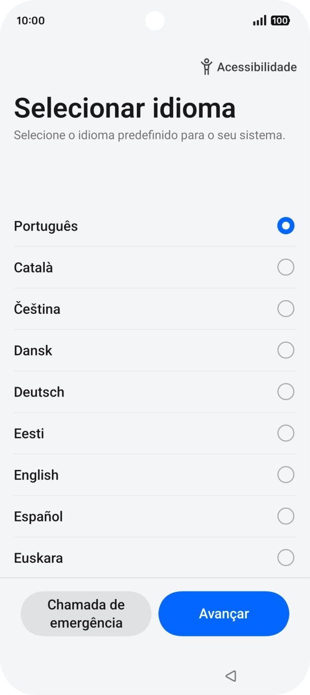 Prima o idioma pretendido.