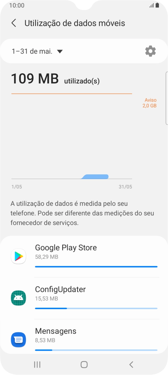 O consumo de dados de cada aplicação é mostrado sob o nome da aplicação.