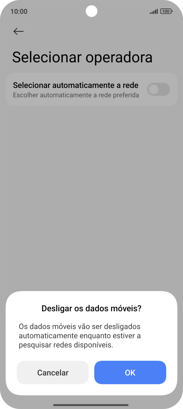Prima OK e aguarde enquanto o telefone procura as redes.