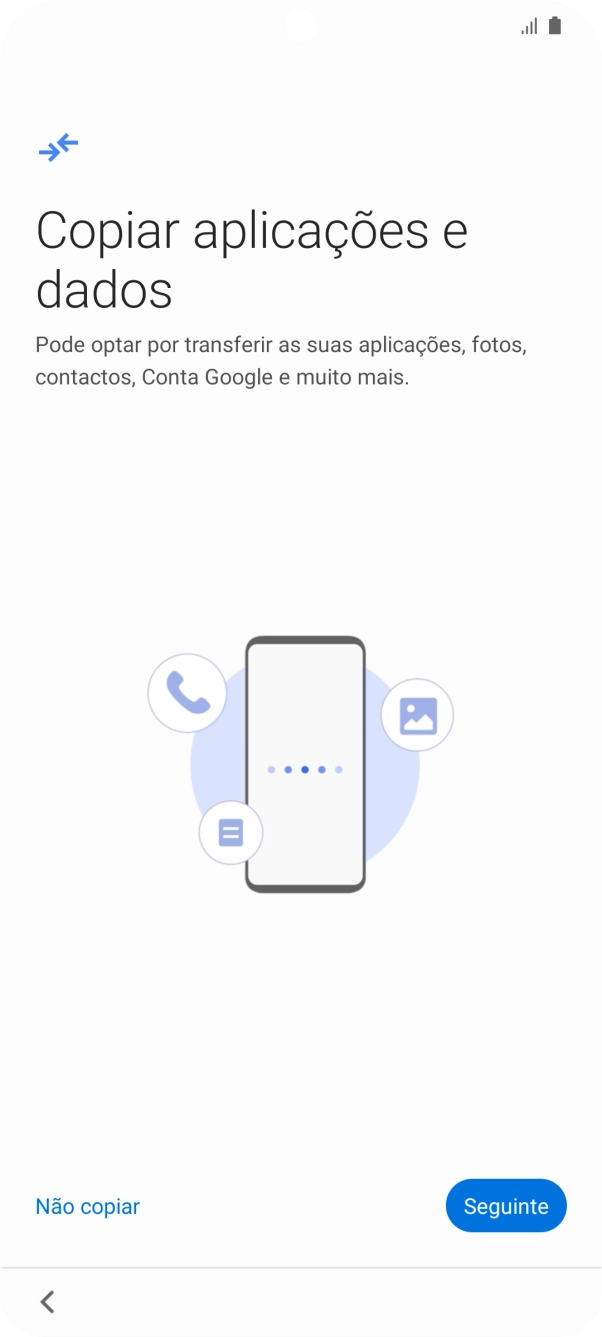 É possível transferir conteúdo de outro telefone quando o telefone for ativado antes da primeira utilização e quando o telefone tiver sido reiniciado. Quando esta imagem for mostrada no ecrã, o telefone está pronto para transferir conteúdo de outro telefone.
