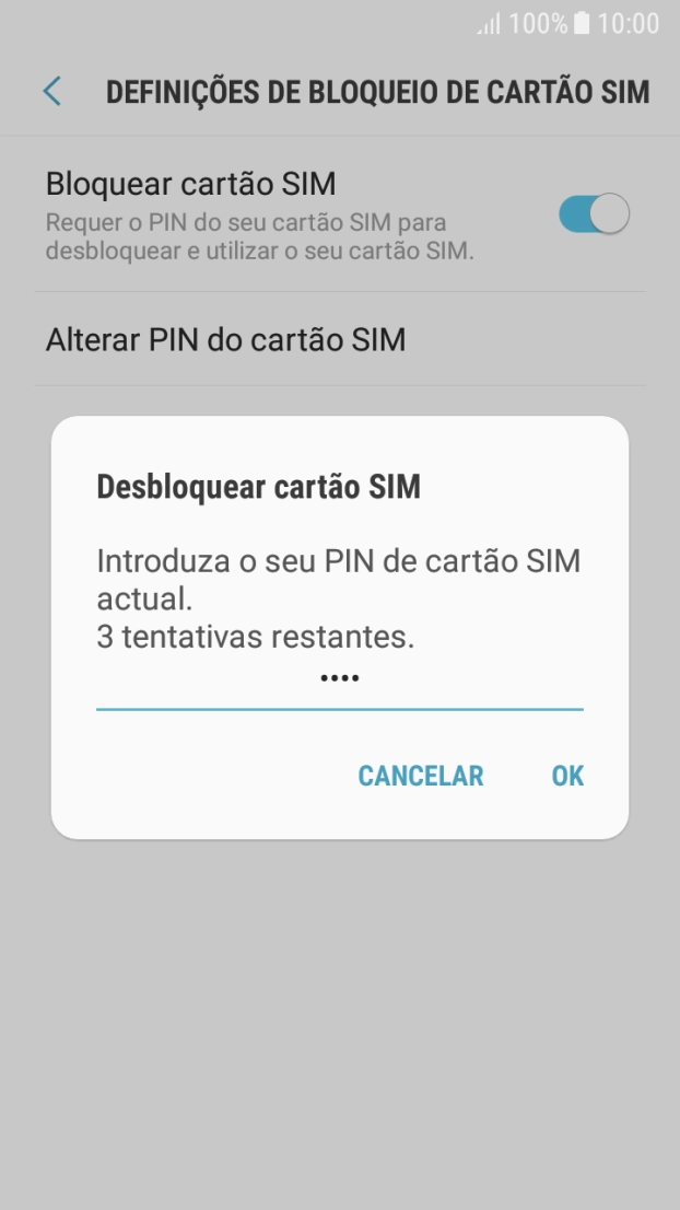 Introduza o seu código PIN e prima OK.