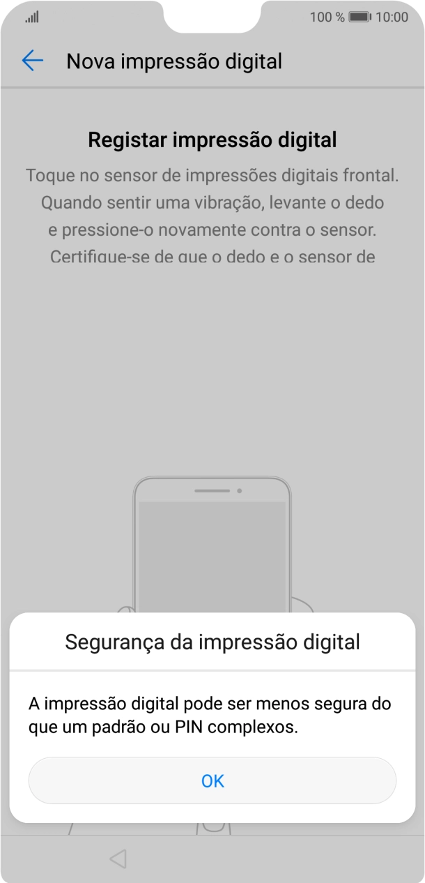 Prima OK e siga as indicações no ecrã para definir a impressão digital como código de bloqueio.