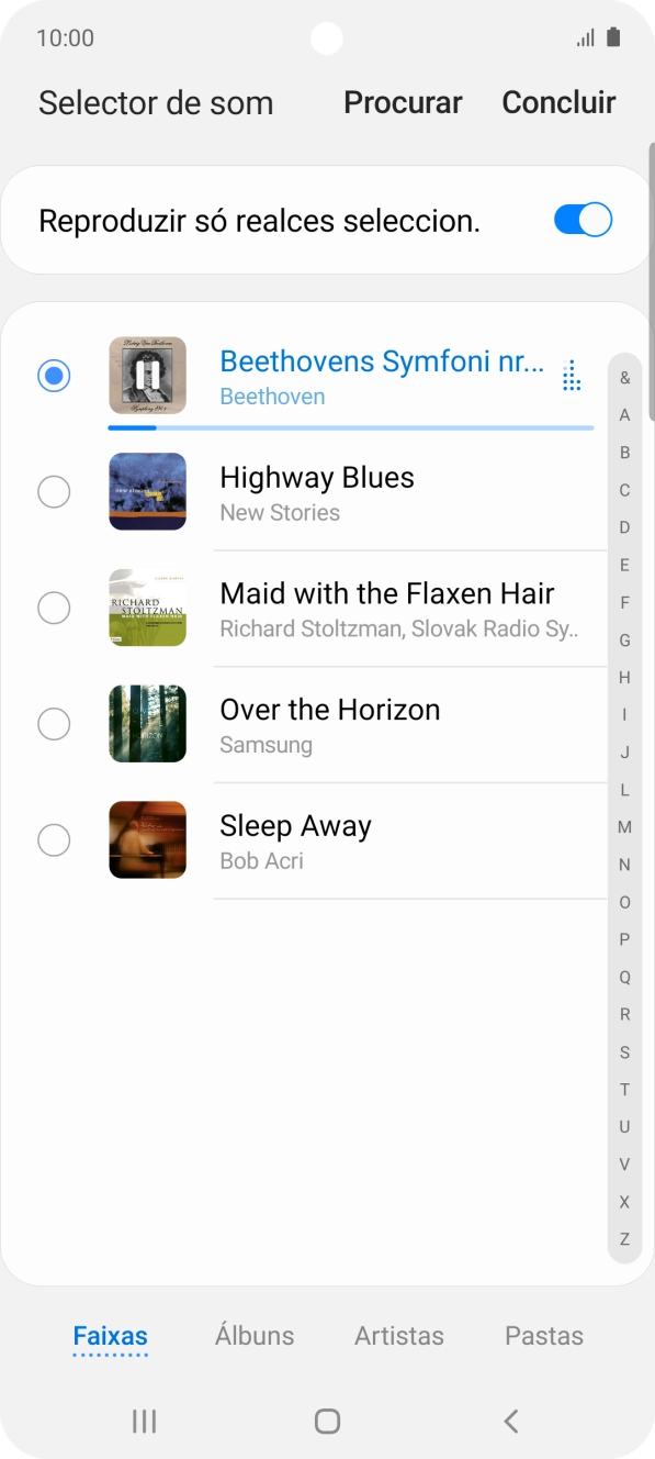 Quando tiver encontrado o tom de toque que pretende, prima Concluir.