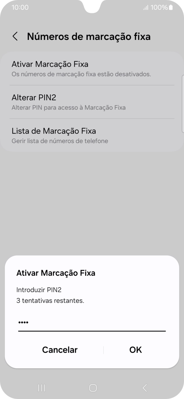 Introduza o código PIN2 e prima OK.