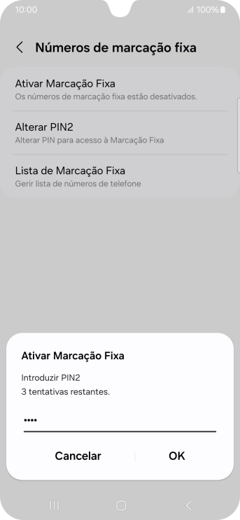 Introduza o código PIN2 e prima OK.