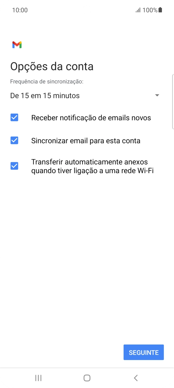 Se o ecrã mostrar esta imagem, a sua conta foi identificada e configurada automaticamente. Siga as indicações no ecrã para introduzir informações adicionais e concluir a configuração.