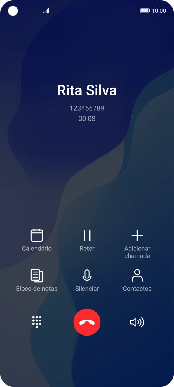 Prima o ícone para terminar a chamada.