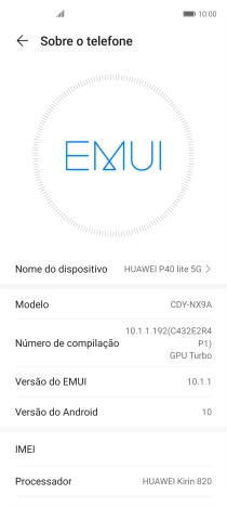 O código IMEI é mostrado no ecrã.