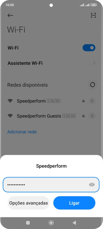 Introduza a password da rede Wi-Fi e prima Ligar.