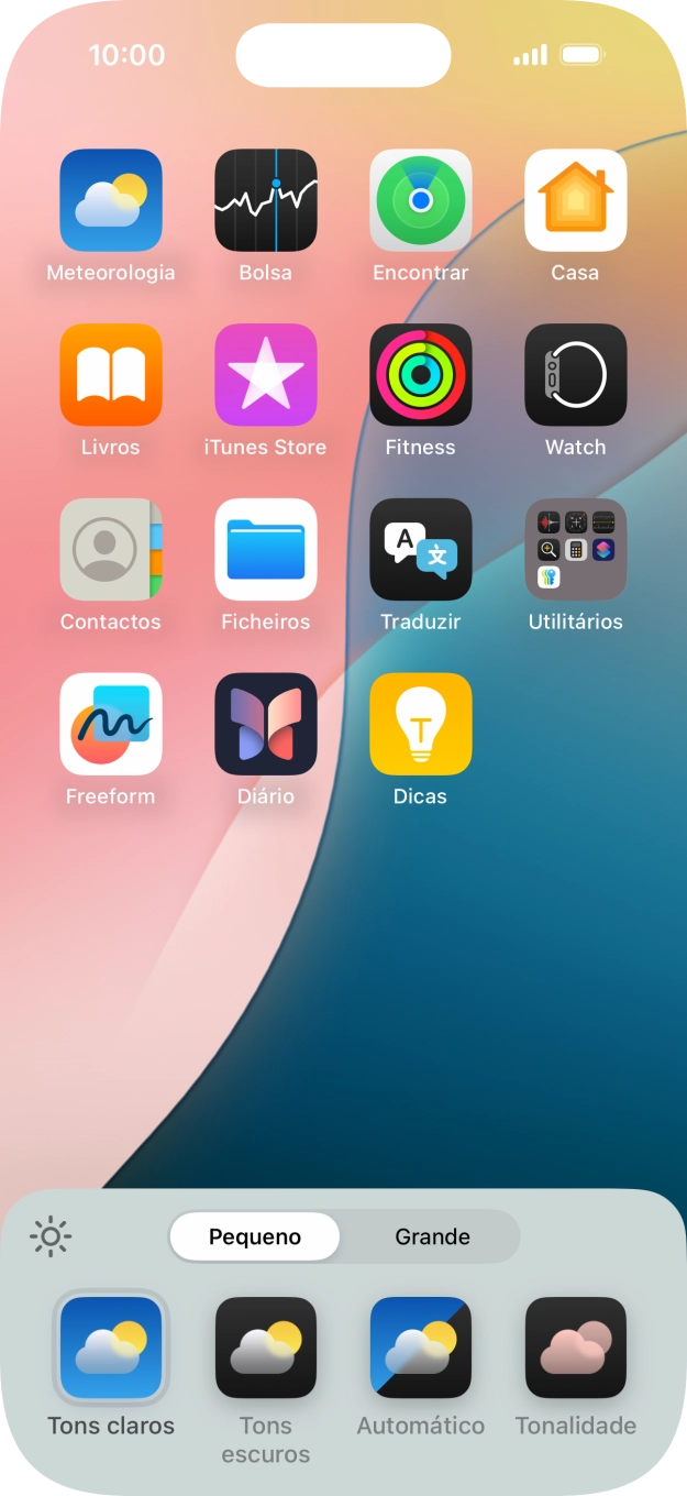 Prima as definições pretendidas para escolher o tamanho dos ícones de apps no ecrã inicial.