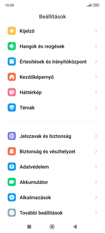 Válaszd a Jelszavak és biztonság lehetőséget.