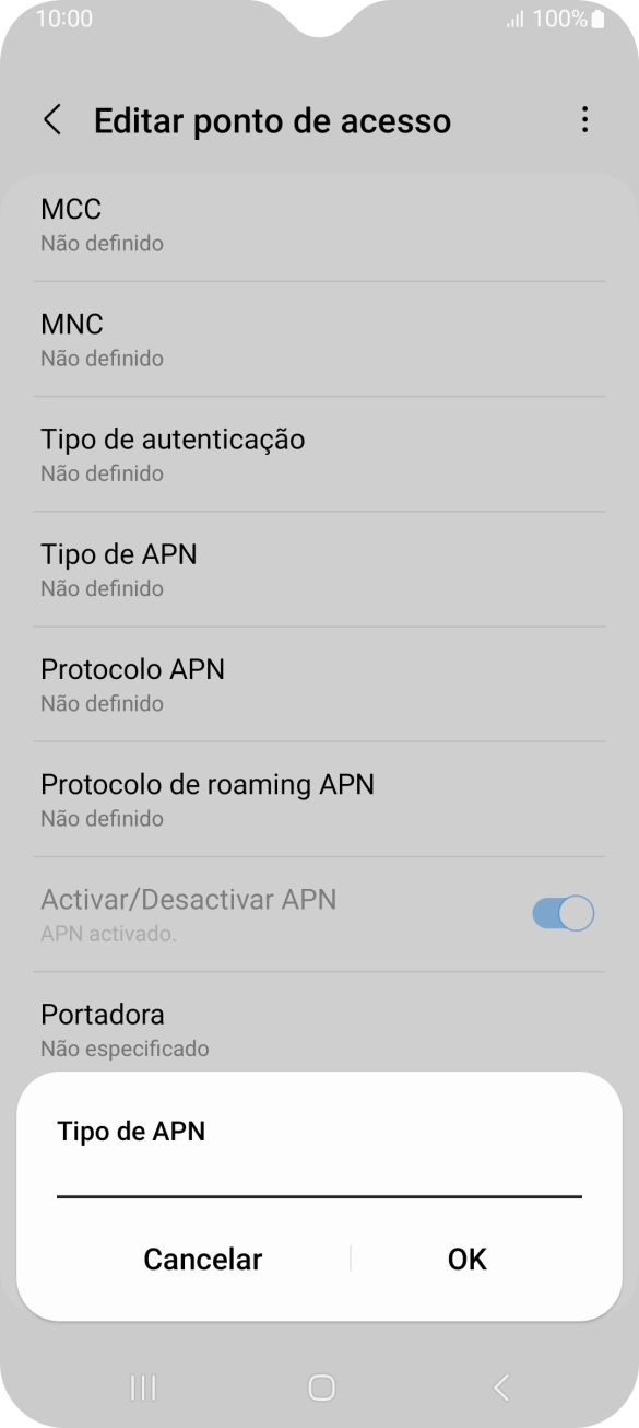 Introduza default e prima OK.