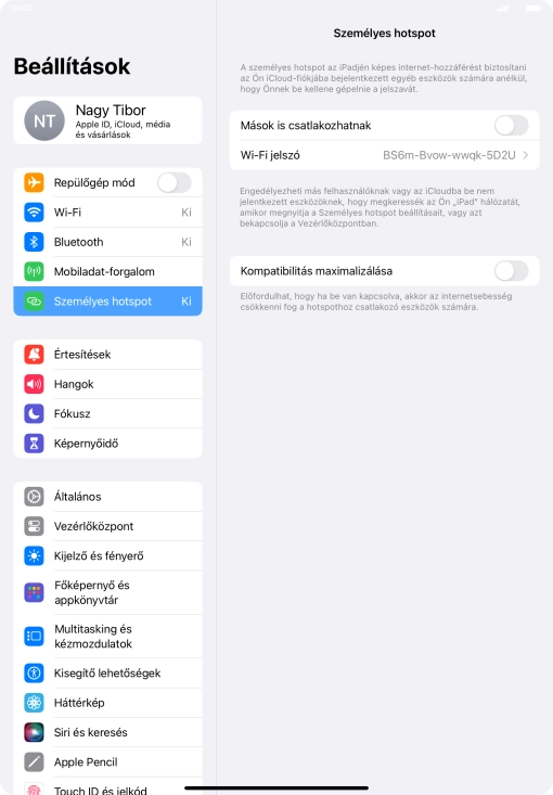 Kattints a Wi-Fi jelszó mezőre, és írd be a kívánt jelszót.