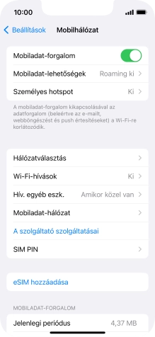 Válaszd a Mobiladat-hálózat lehetőséget.