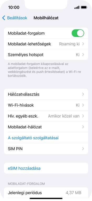 Válaszd a Mobiladat-hálózat lehetőséget.