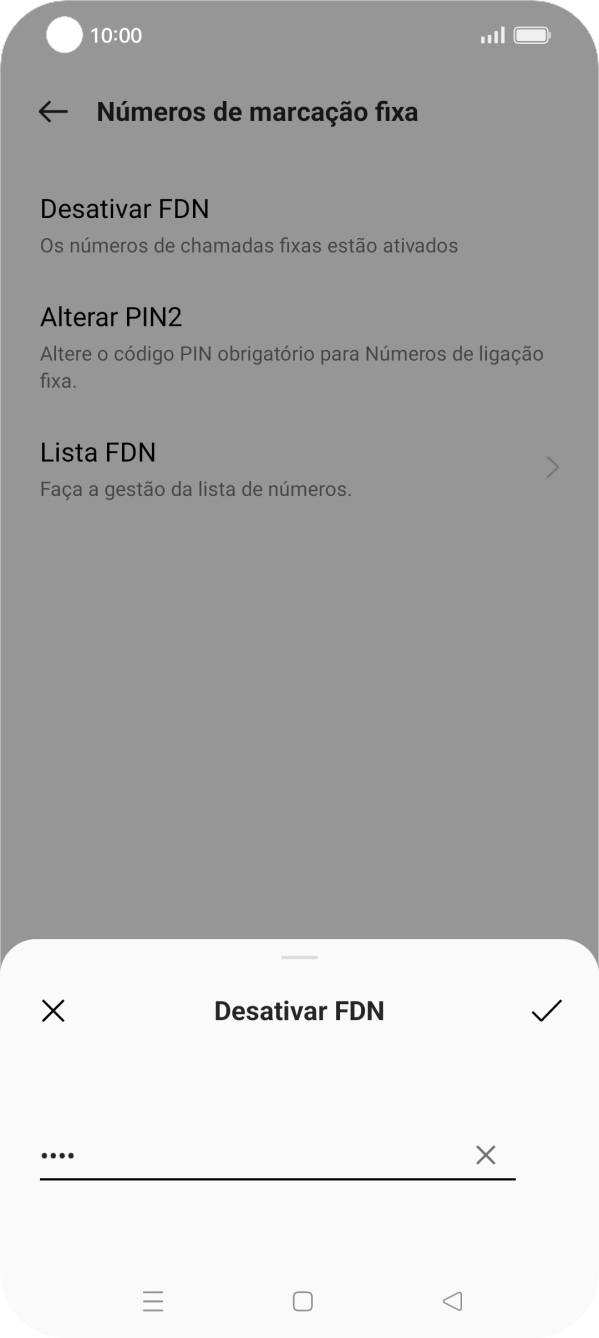 Introduza o código PIN2 e prima o ícone para aceitar.
