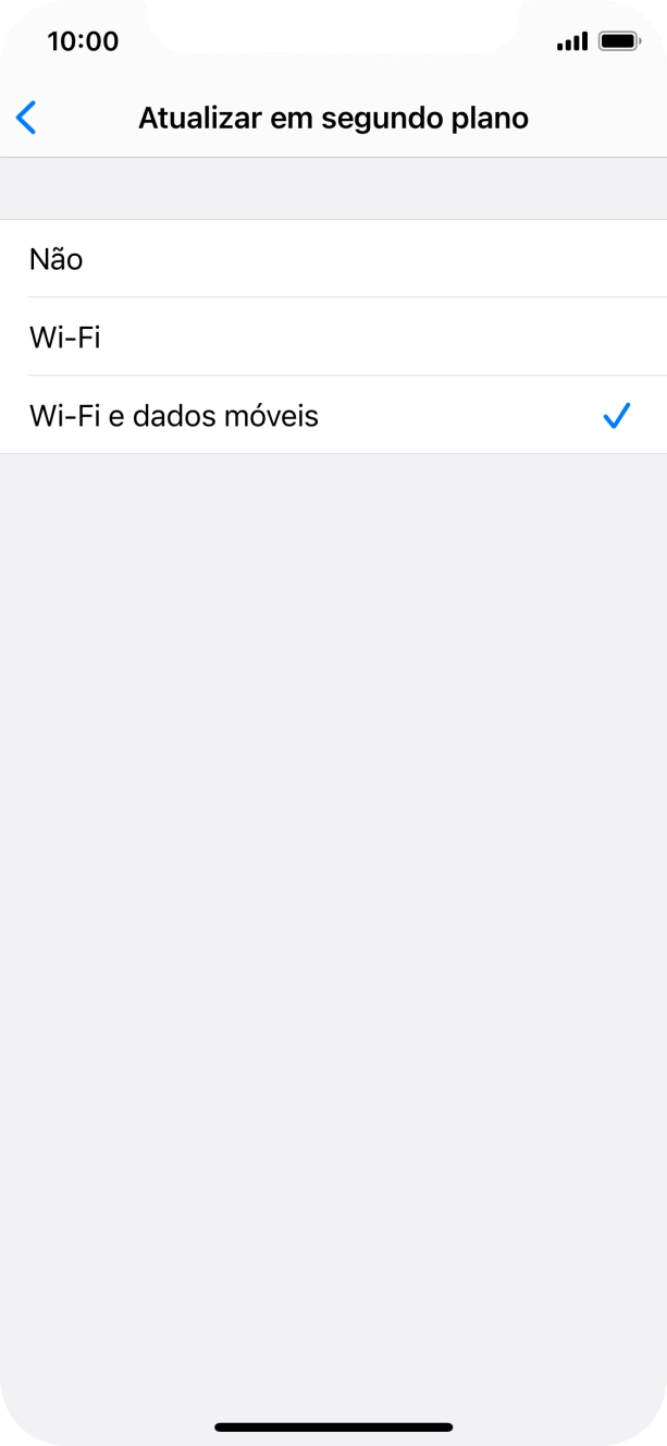 Para desativar a atualização de apps em segundo plano, prima Não.