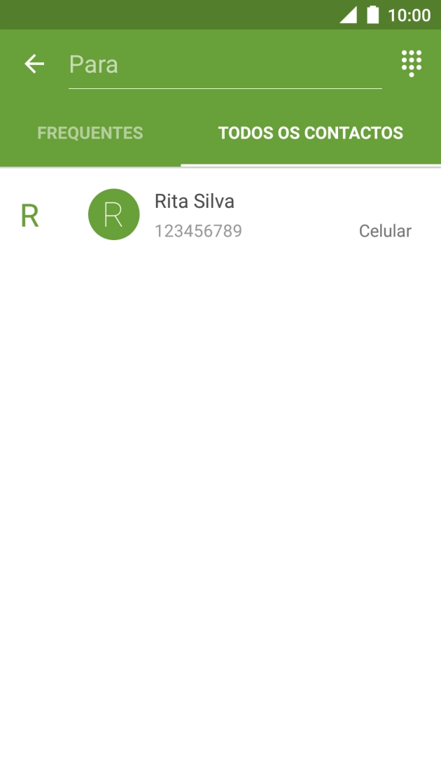 Prima a caixa de pesquisa e introduza as primeiras letras do nome do destinatário.