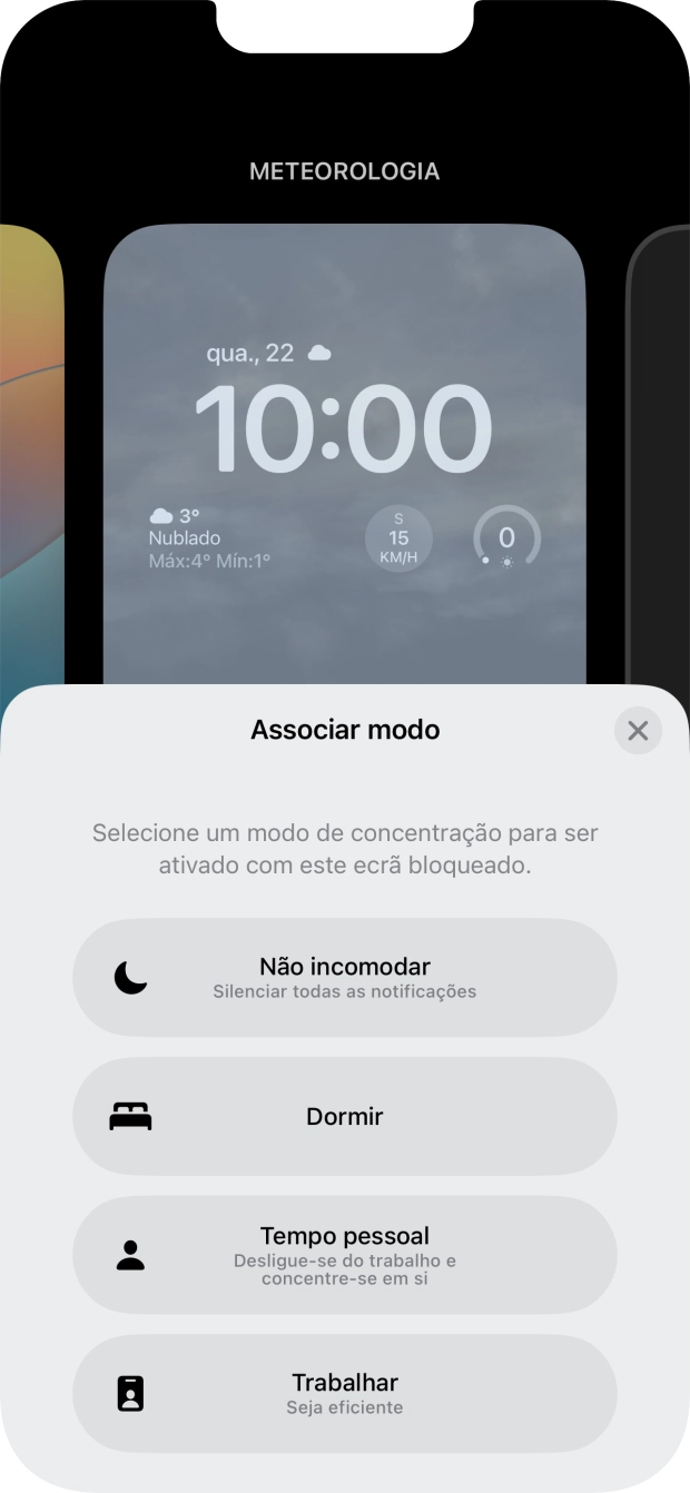 Prima o modo de concentração pretendido.