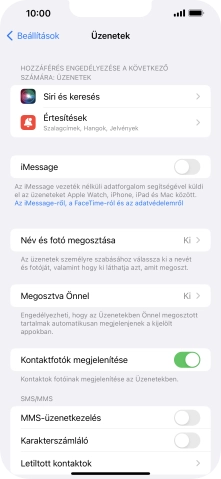 Kattints az „iMessage” melletti csúszkára a funkció bekapcsolásához.