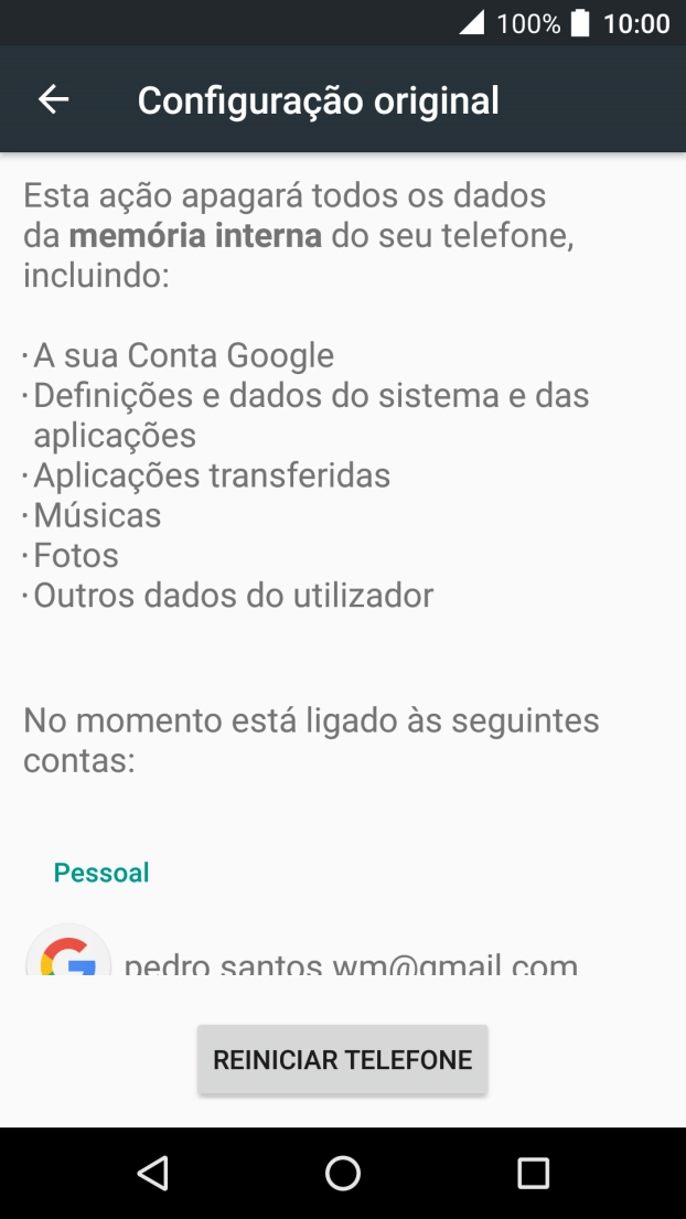 Prima REINICIAR TELEFONE.