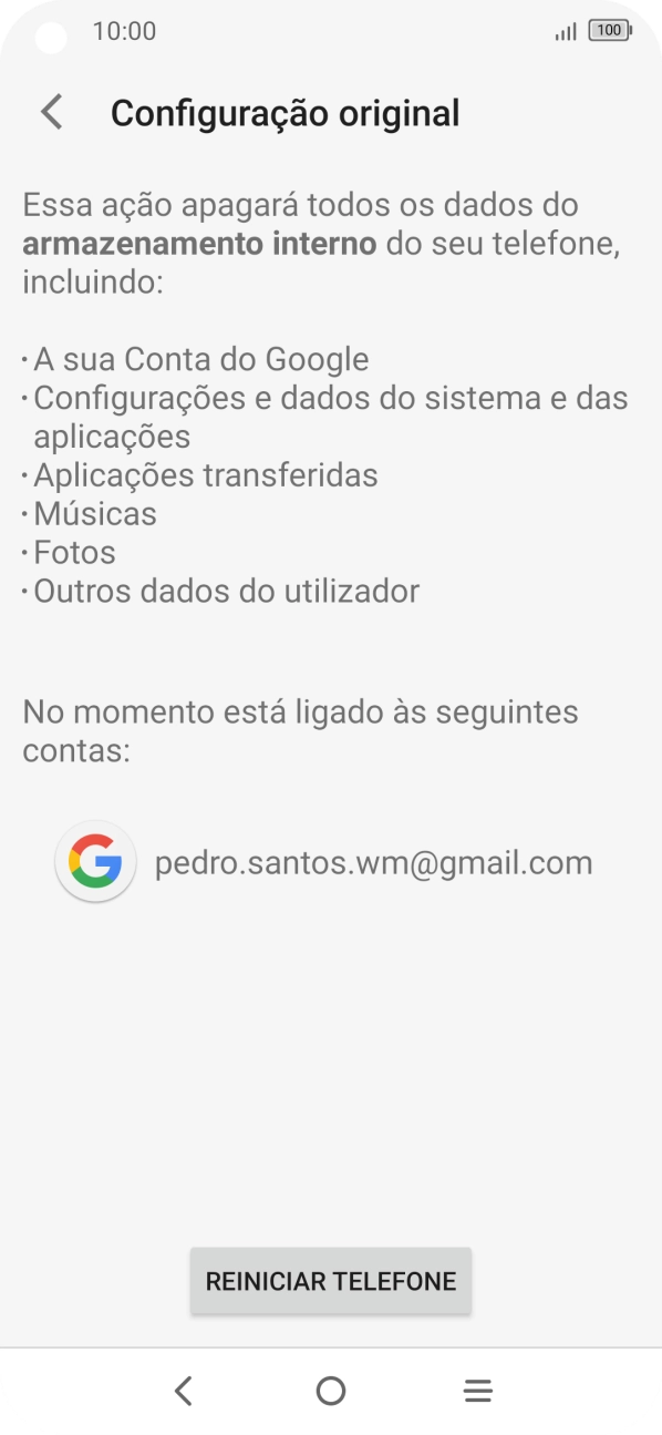 Prima REINICIAR TELEFONE.