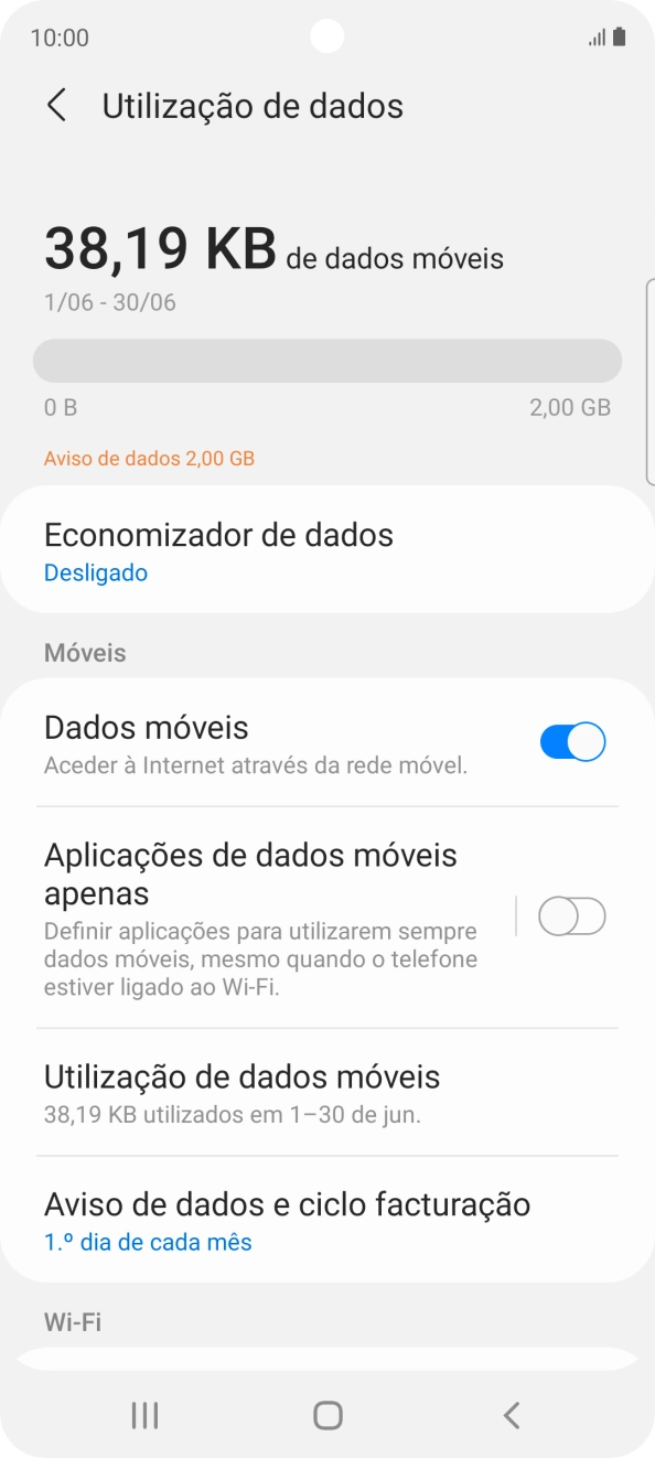 O consumo total de dados é agora mostrado no ecrã.