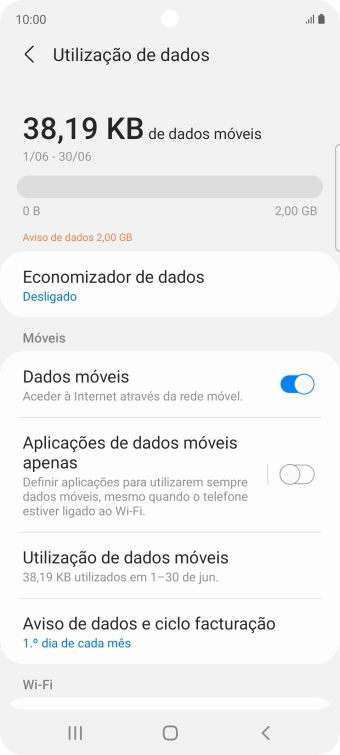 O consumo total de dados é agora mostrado no ecrã.