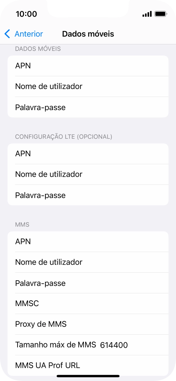 Prima APN e insira net2.vodafone.pt.