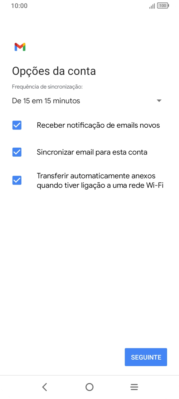 Se o ecrã mostrar esta imagem, a sua conta foi identificada e configurada automaticamente. Siga as indicações no ecrã para introduzir informações adicionais e concluir a configuração.