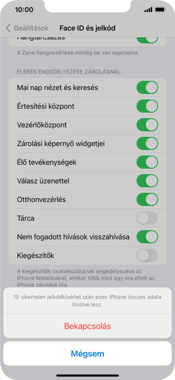 Ha bekapcsolod a funkciót, válaszd a Bekapcsolás lehetőséget.