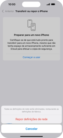 Prima Repor definições de rede.