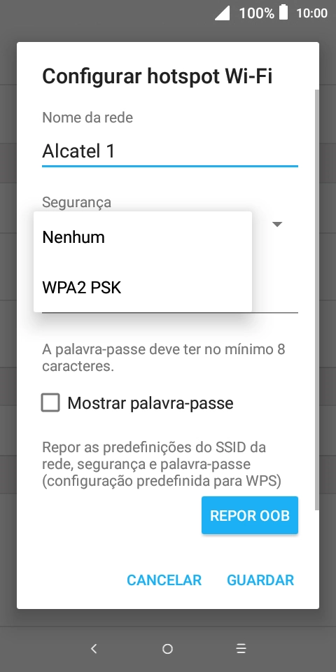 Prima WPA2 PSK para proteger o hotspot Wi-Fi com uma password.