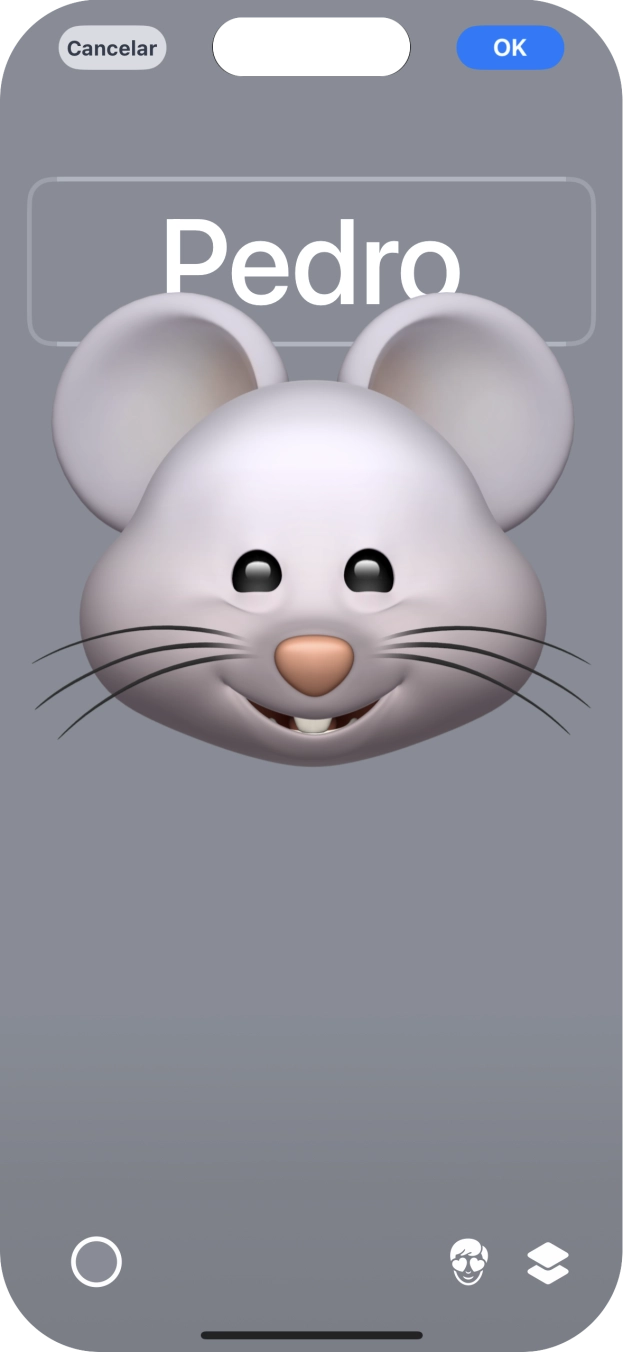 Prima o campo do nome e siga as indicações no ecrã para escolher o tipo de letra e cor para o seu nome no cartaz de contacto.