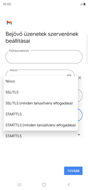 Válaszd az SSL/TLS lehetőséget.