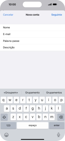 Prima Descrição e introduza o nome pretendido da conta de e-mail.