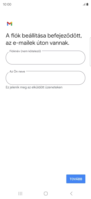 Kattints a „Fióknév (nem kötelező)” alatti mezőre, és írd be az e-mail-fiók kívánt nevét.