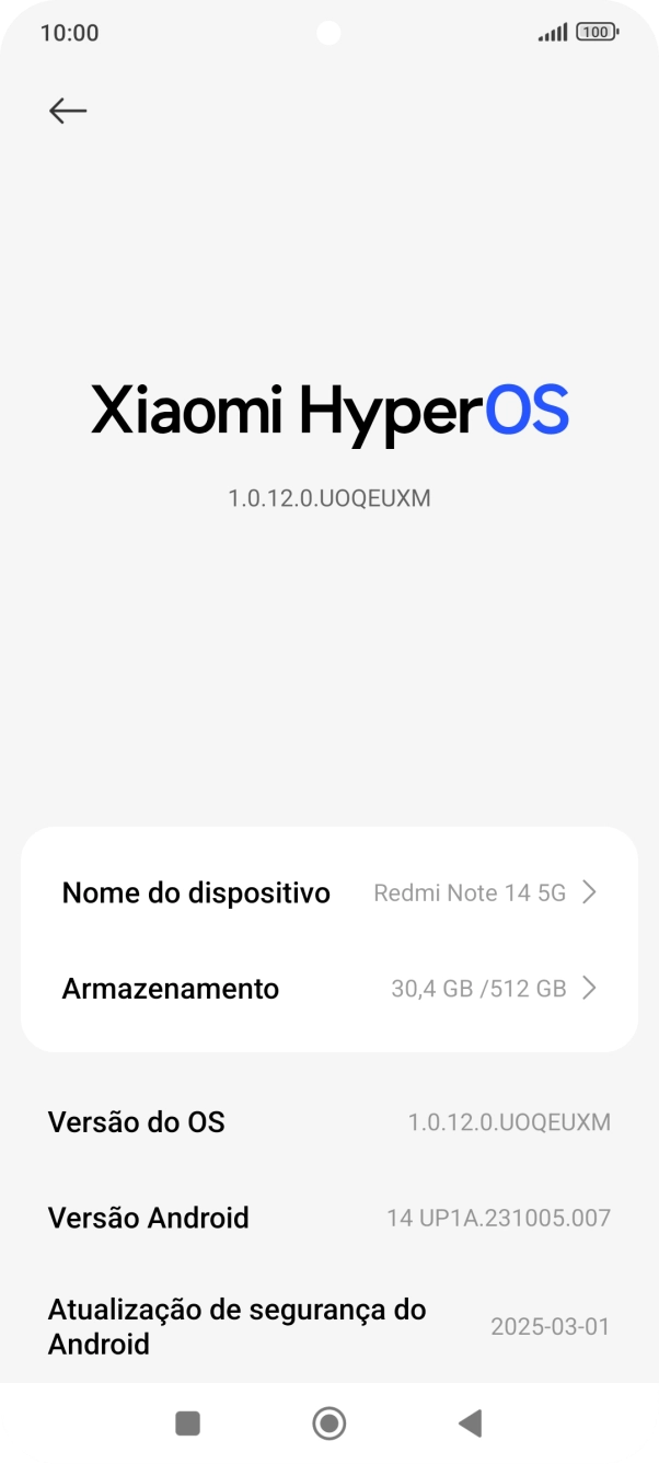 Prima Xiaomi HyperOS. Se existir uma nova versão de software disponível, será agora indicado no ecrã. Siga as indicações no ecrã para atualizar o software do telefone.