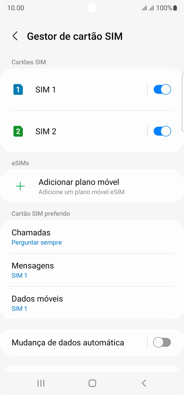 Prima o cartão SIM pretendido.