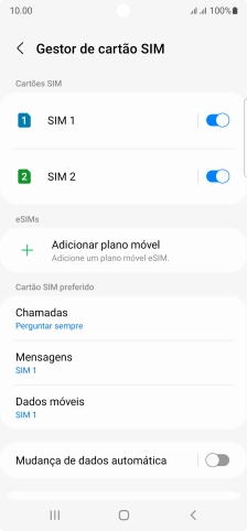 Prima o cartão SIM pretendido.